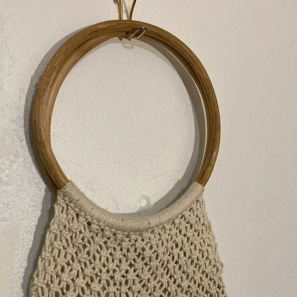 🌈 Macrame bag with wood handle NWOT